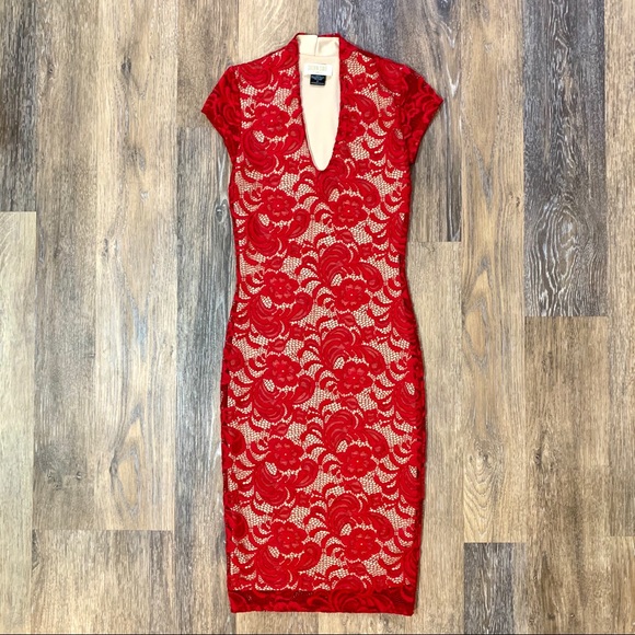 Golden State Los Angeles Red Lace Bodycon Dress - Picture 1 of 8